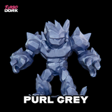 Blue robot-like figure with 'Purl Grey' color on a black background, featuring the brand 'Turbo Dork'.