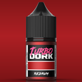 Bottle of Turbo Dork metallic paint with a red background
