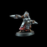 Metallic fantasy warrior figurine on a black background