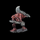 Metallic fantasy figurine with a large axe on a black background