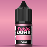 Bottle of Turbo Dork paint with a pink background