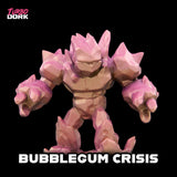 Toy figure with pink and brown design labeled 'Bubblegum Crisis' on a black background