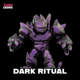 Toy figure labeled 'Dark Ritual' with 'Turbo Dork' branding on a black background