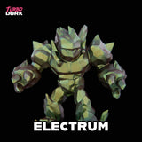 Green robot-like figure named 'Electrum' with 'Turbo Dork' branding on a black background