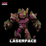 Colorful robot figure with 'Laserface' text and 'Turbo Dork' branding on a black background