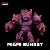Futuristic robot figure in Miami Sunset color scheme on a black background with 'Turbo Dork' branding.