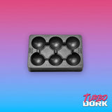 Black sphere-shaped mold on a gradient blue to pink background with 'Turbo Dork' branding.
