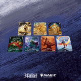 Six Magic: The Gathering trading cards arranged in two rows on a dark blue textured background, with the Beadle of Grimsath logo and Magic: The Gathering symbol at the bottom.