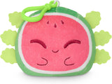 Plush watermelon toy with a smiling face on a white background