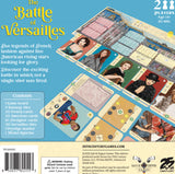 Board game packaging for 'The Battle of Versailles' with game components and player information.
