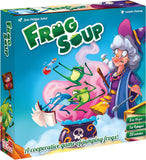 Board game box for 'Frog Soup' with colorful design and character illustration.