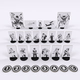 Set of black and white playing cards with illustrations on a white background