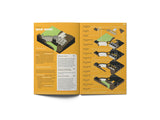Open book with diagrams and text on a yellow background