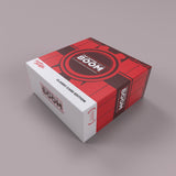 Red and white box with 'Boom' branding on a gray background