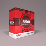 Red and white box for 'Two Rooms and a Boom' game on a gray background