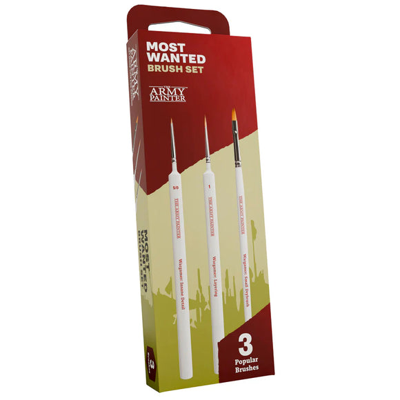 Army Painter Most Wanted Brush Set packaging with brushes displayed on a white background