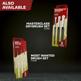 Two packaging designs for brush sets on a dark background