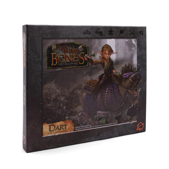 Board game box titled 'For Many Bones' with an elf and dragon illustration on a dark background.