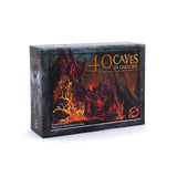 Board game expansion box titled '40 Caves in Daelore' with dragon illustration on a white background