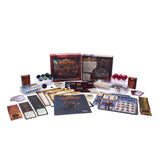 Collection of tabletop games and accessories on a white background