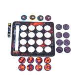 Board game with colorful markers on a white background