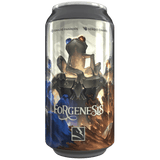 Beer can with a fantasy design featuring a frog and mechanical elements on a green background
