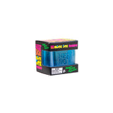 Blue ice cream container with colorful packaging on a white background