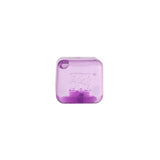 Purple square-shaped container with a brand logo on a white background