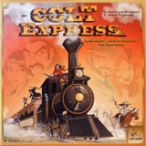 Board game box for 'Colt Express' with a steam locomotive and characters on an orange background.
