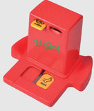 A red plastic Zingo! disc toy on a light gray background.