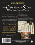 Back cover of 'The Order of the Stone' for Call of Cthulhu roleplaying game
