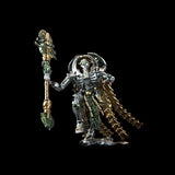 Metallic figurine of a warrior with a spear on a black background