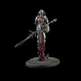 Fantasy miniature figure with armor and weapon on a black background
