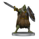 Green-skinned warrior figurine with a sword and shield on a white background