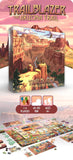 Board game packaging for 'Trailblazer: The Arizona Trail' with game pieces and scenic design.