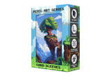 Pixel Art Series Card Sleeves box in size Large, featuring a colorful pixel art illustration of a floating tree island on the front and product details on the side, shown on a plain white background.