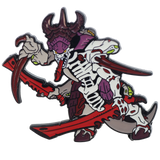 Colorful tryanid creature with a scythe on a white background