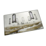 Gaming mouse pad with a fantasy design featuring archways and a path on a white background.