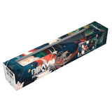 Box with artistic design and text on a white background