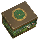 Decorative box with a green and gold design on a white background