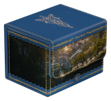 Blue decorative box with a scenic design on a white background