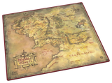 Map of Middle-earth from 'The Lord of the Rings' on a decorative mat with branding.