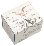 Decorative card box with mountain and floral design on a white background