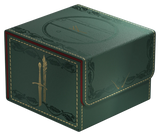 Green leather-bound deck box  with decorative elements on a white background