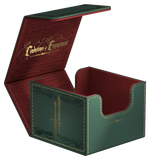 Green and red card holder with intricate designs on a white background