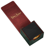 A deck box shown open on a plain white background. The product includes a dark green box and a red interior featuring gold gothic-style lettering that reads "Conditions of Engagement".