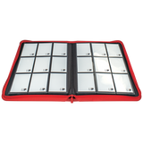 Red card holder with multiple compartments on a white background
