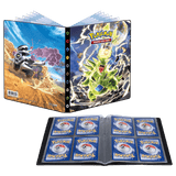 Two Pokémon trading card binders, one open with cards displayed, on a white background.