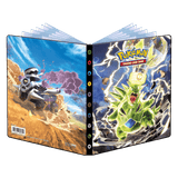 Pokémon trading card game binder with character designs on a clear background