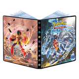 Pokémon trading card game binder with character designs on a white background